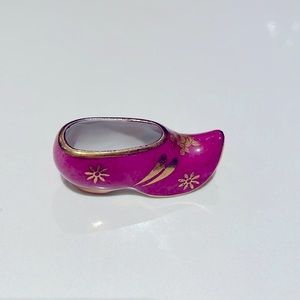 (2/$50) Limoges France mini shoe dutch clog fuschia and gold